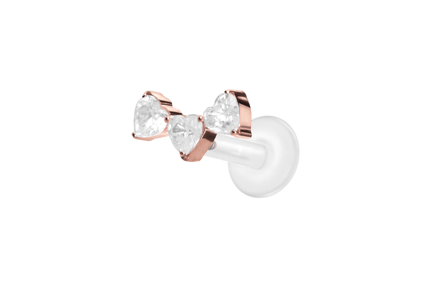 PTFE Labret Piercing mit Innengewinde + Titan-Aufsatz 3 KRISTALLHERZEN